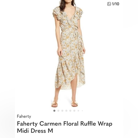 Faherty Dresses & Skirts - Faherty Carmen Floral Ruffle Wrap Midi Dress M